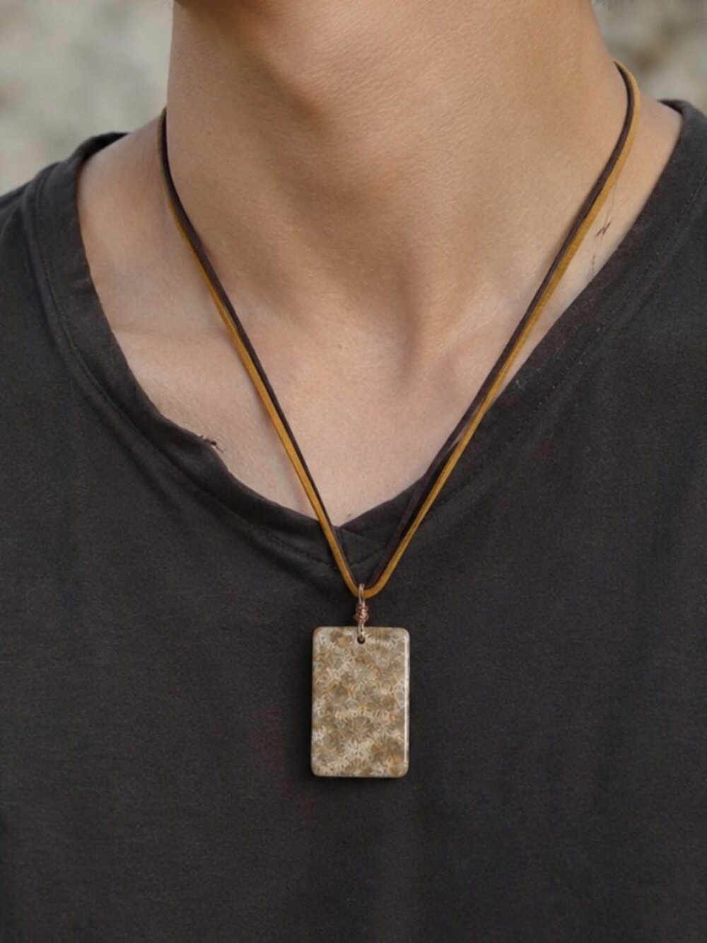 Ancient Mark Fossil Coral Pendant Necklace | Natural Stone | Suede Cord or Gold